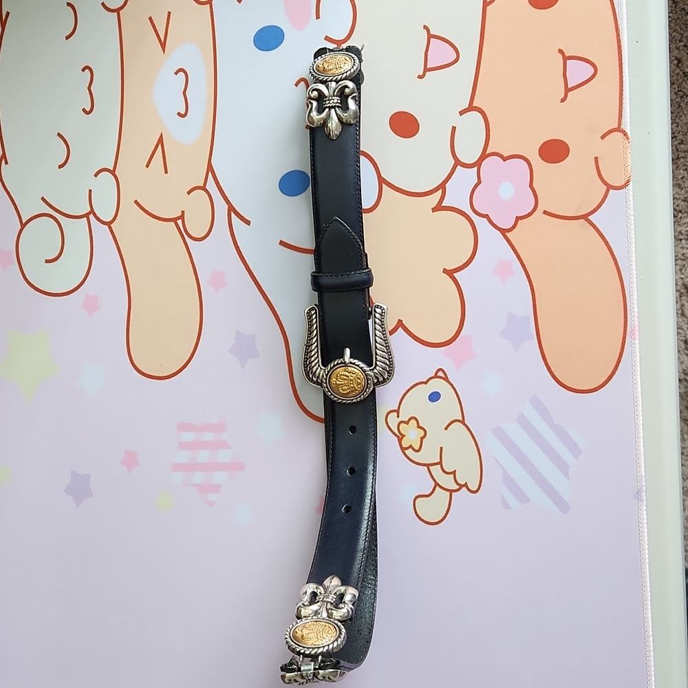 Brighton Crown Fleur de Lis Design Black Belt